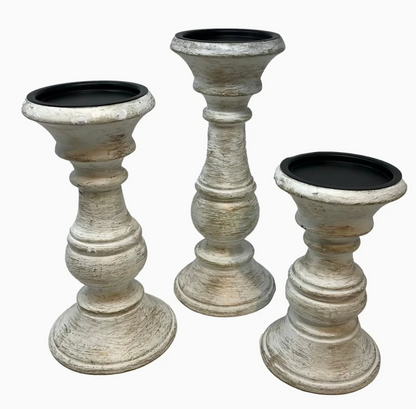 Chapel Wood Pillar Candle Holder - Set of 3