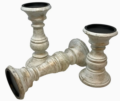 Chapel Wood Pillar Candle Holder - Set of 3