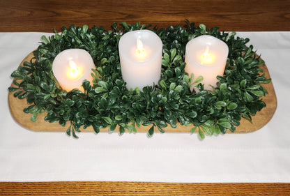 Dough Bowl with Three Ring Wreath and Candles