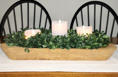 Dough Bowl with Three Ring Wreath and Candles