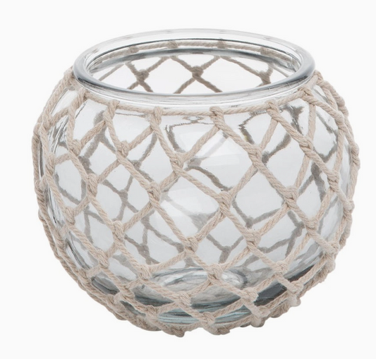 Light Sea Blue Glass Tealight with Rope Weave