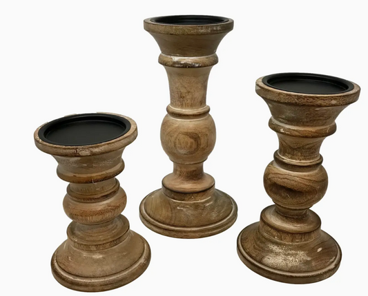 Nottingham Wood Pillar Candle Holder - Set of 3