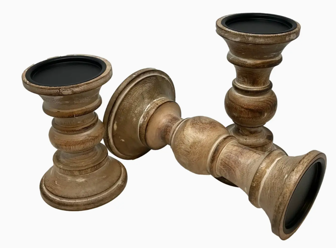 Nottingham Wood Pillar Candle Holder - Set of 3