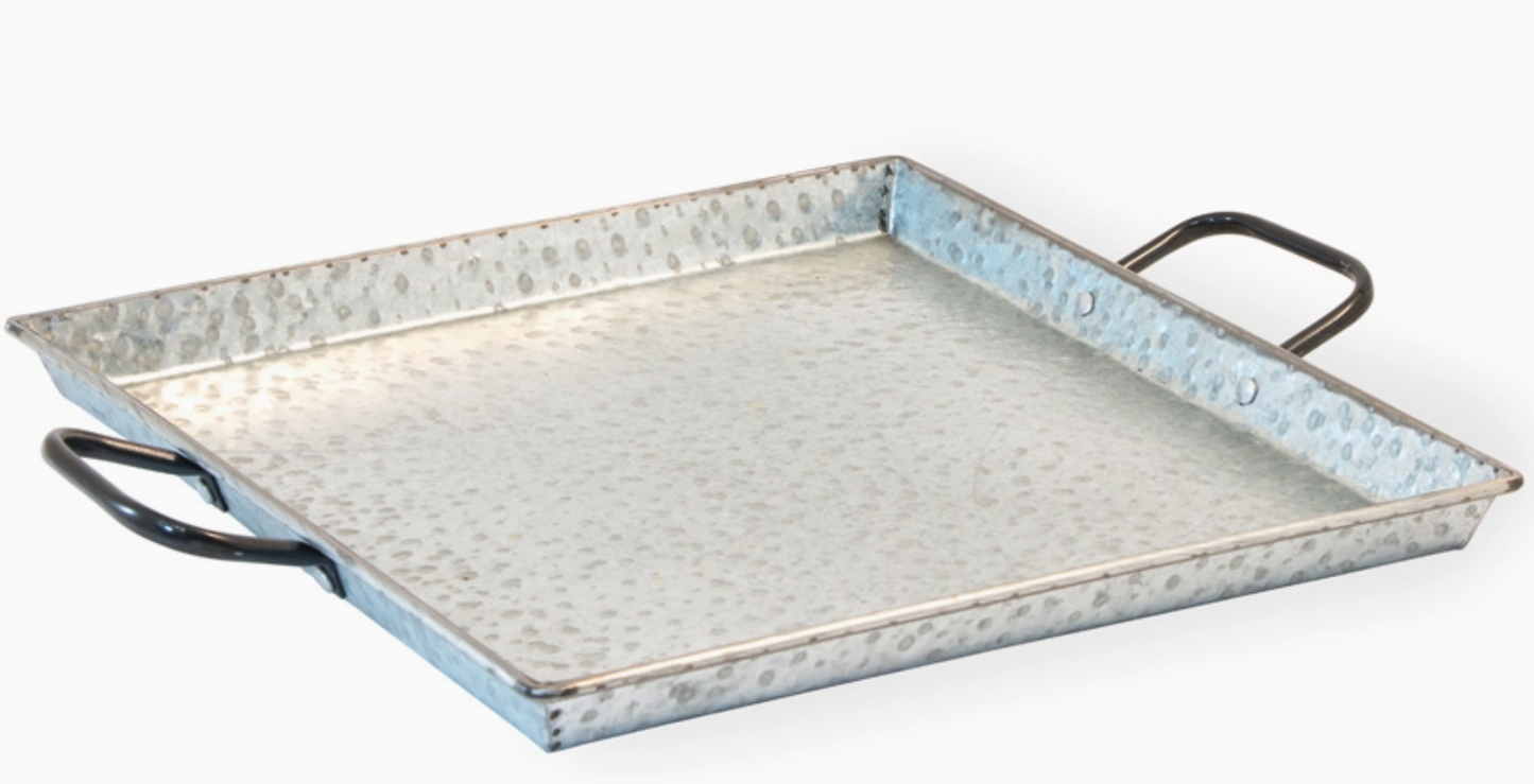 Square Hammered Tray with Handles