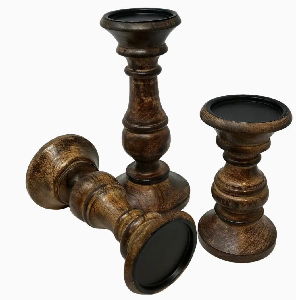 Twelve Oaks Wood Pillar Candle Holder - Set of 3