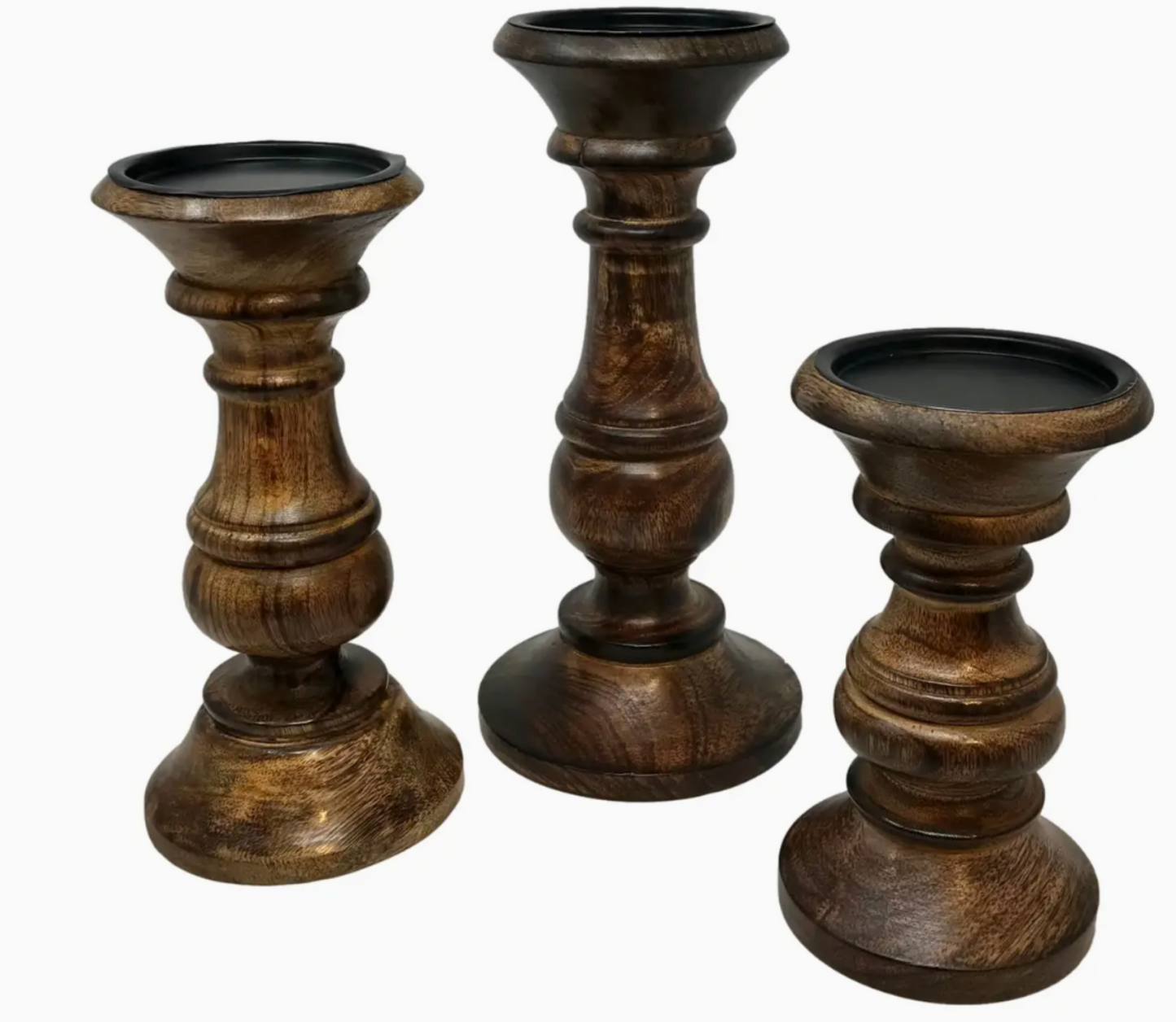 Twelve Oaks Wood Pillar Candle Holder - Set of 3