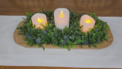 Dough Bowl with Three Ring Wreath and Candles