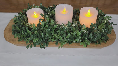 Dough Bowl with Three Ring Wreath and Candles